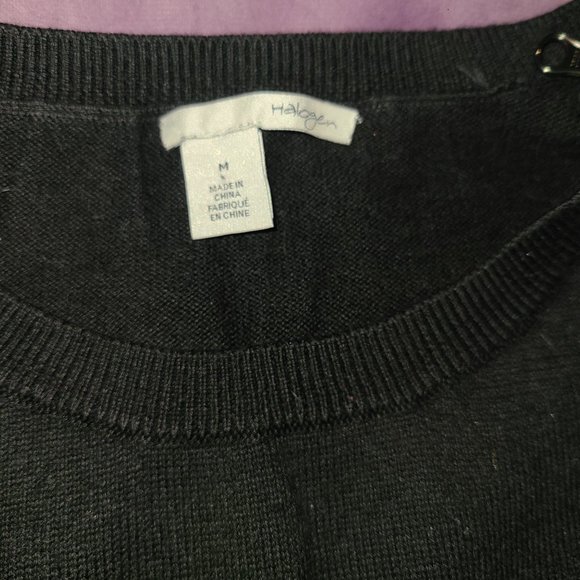 Halogen Bien Graphic Sweater Pullover CrewNeck Shoulder Zip Long Sleeve Black M - Picture 6 of 6